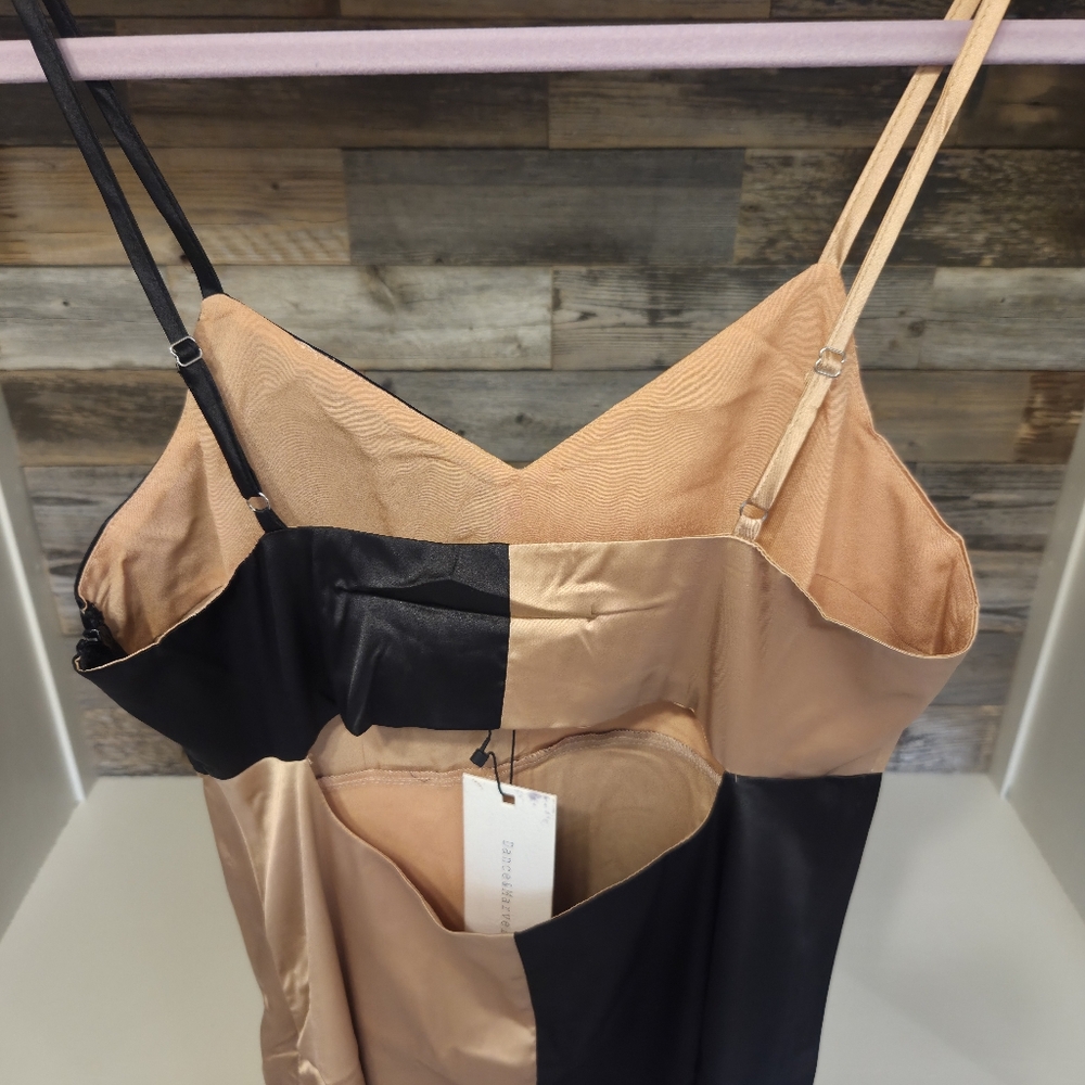 Dance & Marvel Beige & Black Asymmetrical Mini Cocktail Dress - Picture 5 of 5
